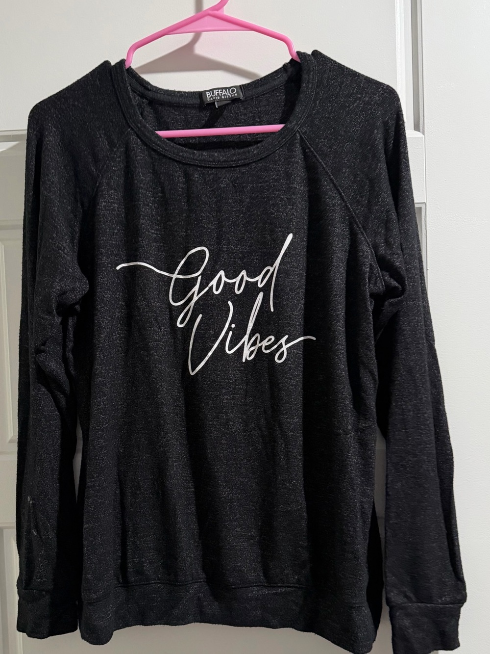 Buffalo David Bitton Black Long-Sleeve 'Good Vibes' Crew Sweatshirt